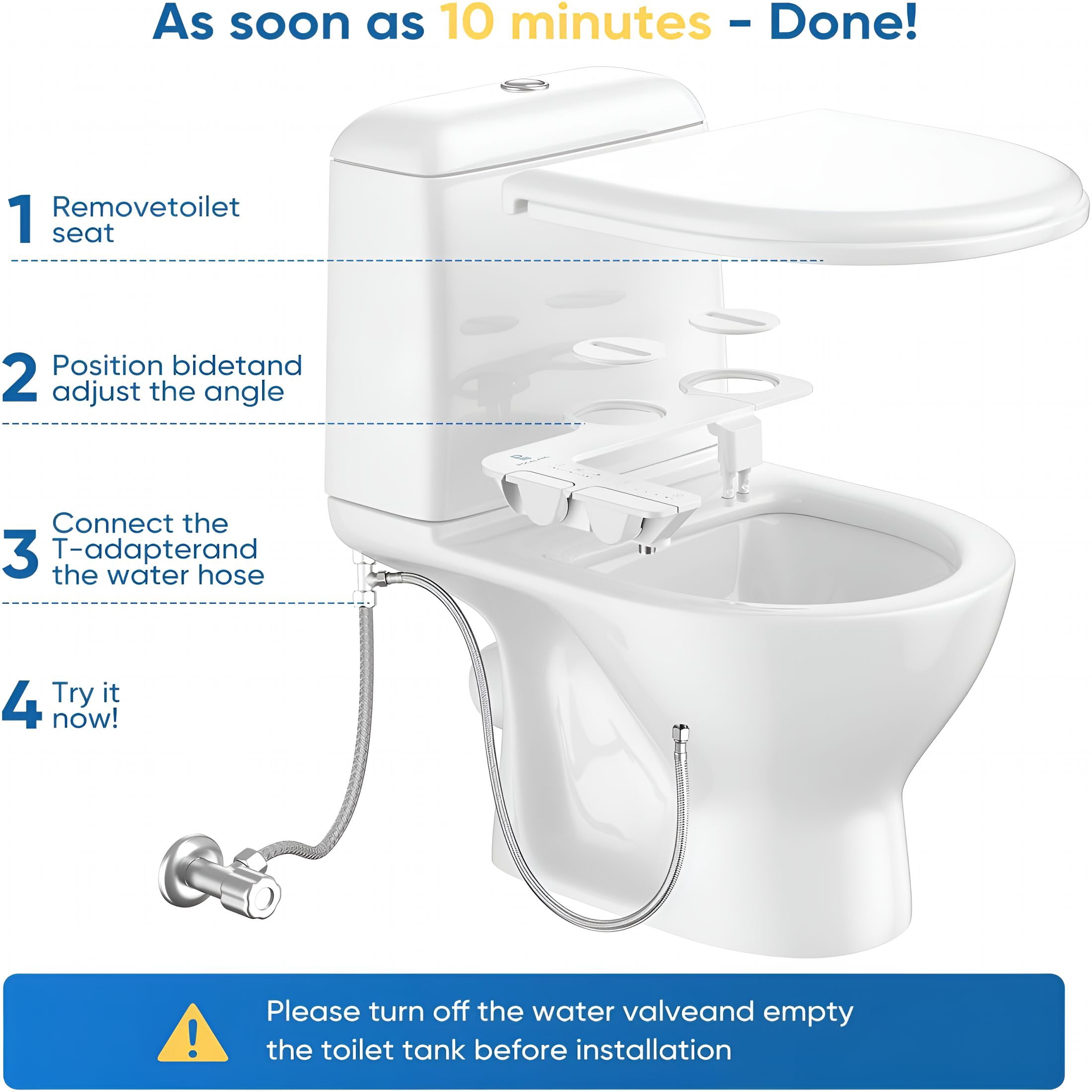 HIBIBUD Ultra-Slim 3-in-1 Bidet, Self-Cleaning, Posterior & Feminine Wash (Retractable Dual Nozzles), Non-Electric Bidet Attachment for Toilet Seat, Adjustable Fresh Cold Water Pressure