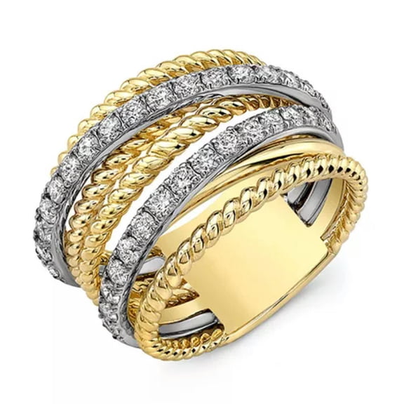 K-KED Luxury Gold plated Ring Cubic Zircon Wedding Party Ring Sz 6-10-8