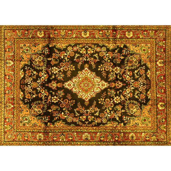 Ahgly Company Machine Washable Indoor Rectangle Persian Yellow Traditional Area Rugs, 5' x 7'
