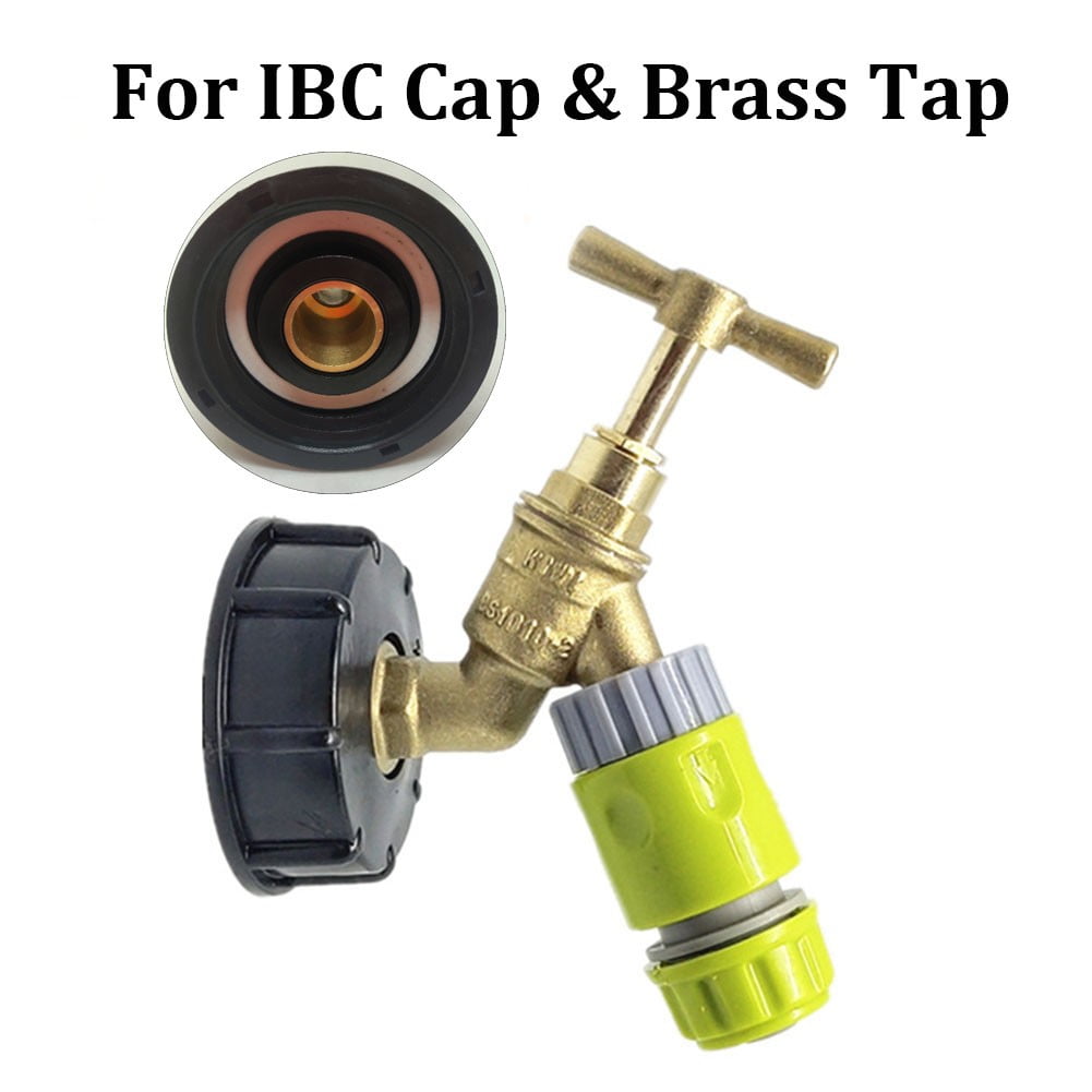 IBC Water Tank Cap Outlet Fitting Adapter W/ Brass Tap & 1/2" Snap Connector UK 