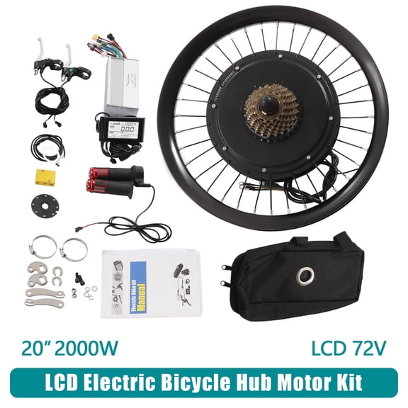 2000W 72V Rear Wheel Electric Bike Conversion Kit for 20-inch Bicycles 9-Speed Motor with LCD Display, Throttle