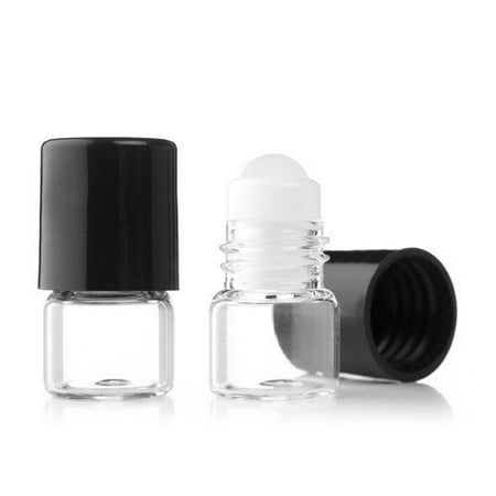 Grand Parfums Empty 1ml Micro Mini Rollon Dram Glass Bottles with Glass Roller Balls - Refillable Aromatherapy Essential Oil Roll On (72 sets)