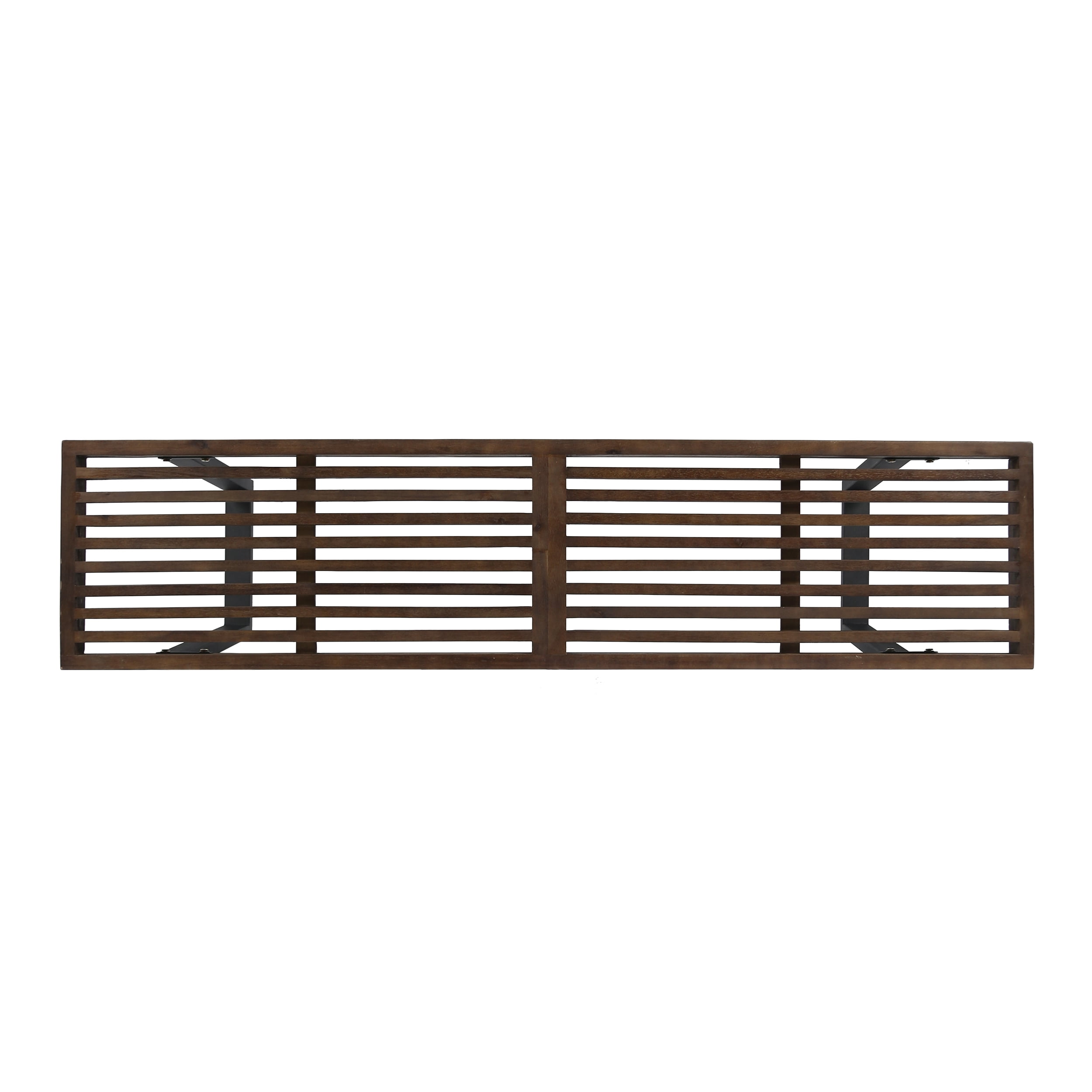 Outdoor Dining Bench with Acacia Wood and Iron Legs, Patio Bench and Garden Seating for 3 People with Adjustable Foot Pads, Dark Brown and Black