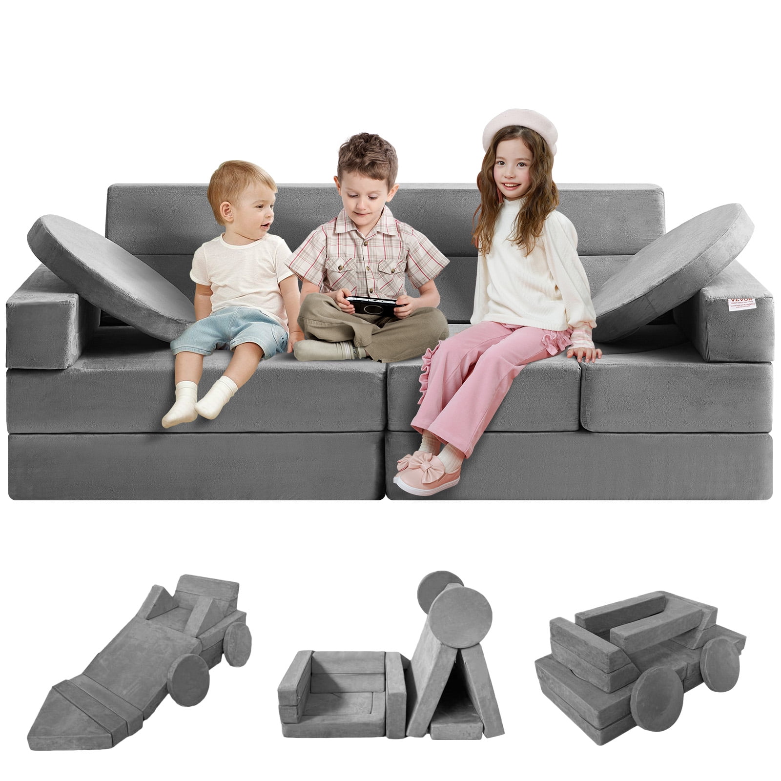 SKYSHALO Play Couch 15pcs Modular Kids Nugget Couch Toddler Foam Sofa Couch with High density 25D Sponge for Playing Creativing Sleeping Imaginative Kids Furniture for Bedroom and Playroom Walmart