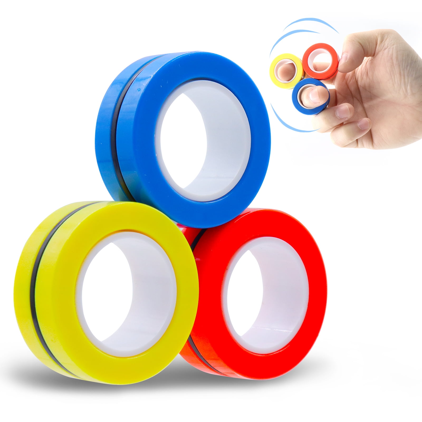 Professional Fidget Spinner Stress Relief Rings Props Colorful Training Relieves Reducer Autism Anxiety Finger Therapy Stress Toys 3 Pcs Set  Doli Yearning Decompression Magnetic Rings Fidget Toys