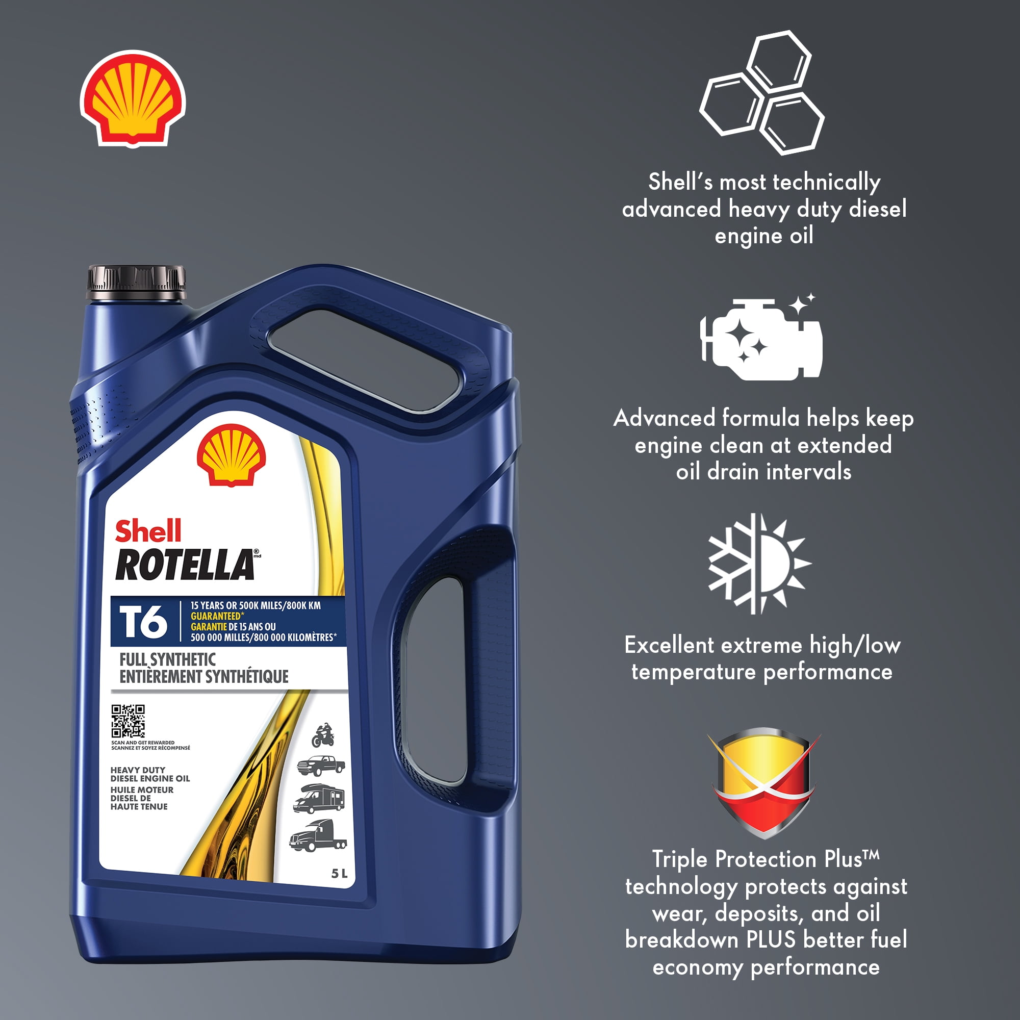Shell Rotella T6 5W-40 pour moteur diesels 5L Rotella T6 5W40 5L