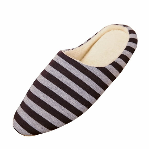 Pantuflas unisex de interior con rayas cálidas, de algodón, para otoño e invierno, para hombre y mujer, talla 42/43 (café)
