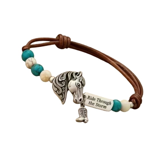 BQBQERT Stylish Bohemian Turquoise Horse Charm Bracelet With Adjustable Rope Design