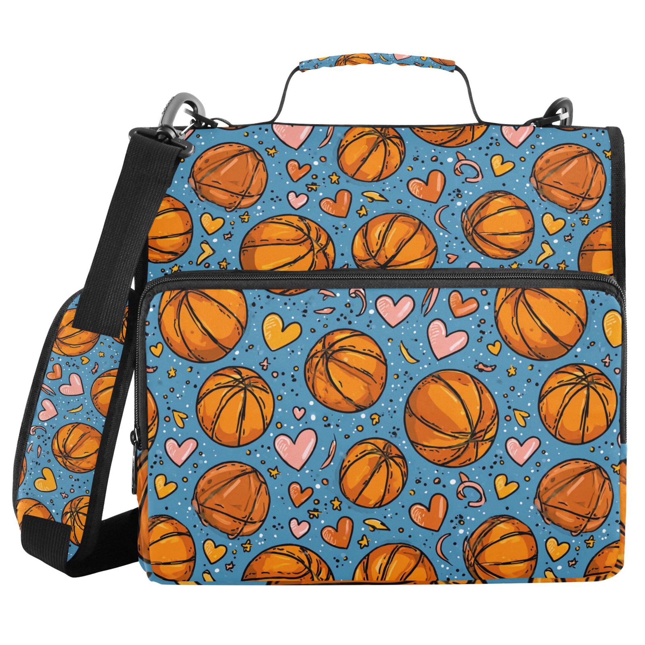 Zipper Binder Basketball Love 1.5 Inch Binder Folder Bag with Shoulder Strap and Handle