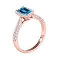 thumbnail image 3 of Rings for Women 3.46 Carat Diamond and Emerald Shaped Blue Topaz Ring pave 10K Rose Gold, 3 of 5