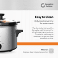 thumbnail image 3 of Open Box Complete Cuisine Gourmet Slow Cooker with Adjustable Temp, Entrees, Sauces, Stews & Dips, Dishwasher Safe Glass Lid & Crock, 1.5 Quart, Stainless Steel, 3 of 9