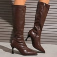 thumbnail image 5 of Women's Crinkled Leather Pointed Toe Knee High Boots, Slim Flared High Heel Side Zipper Tall Dress Boots, Elegant Stiletto Calf Boots Brown 9(42), 5 of 9