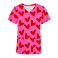 thumbnail image 1 of TIMIFIS Hauts de Sarrau de la Saint-Valentin pour Femmes Imprimés Uniforme de Travail à Manches Courtes Col en V Blouse T-shirt de Travail avec Poches - Imprimé Rouge, 1 of 3