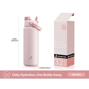 POWCAN 32 oz Insulated Water Bottle with 2-in-1 Straw and Spout Lid, Keep Cold 24H, Leak-Proof, BPA-Free, Double Wall Stainless Steel Water Bottle for Sports, Gym, Travel, and School (Cotton Candy)