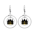 thumbnail image 1 of Fairy Tale Castle Colorful Illustration Earrings Dangle Hoop Jewelry Drop Circle, 1 of 3