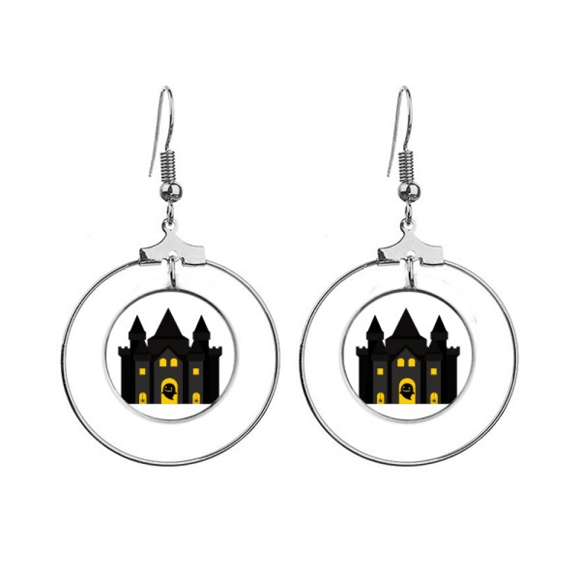 Fairy Tale Castle Colorful Illustration Earrings Dangle Hoop Jewelry Drop Circle
