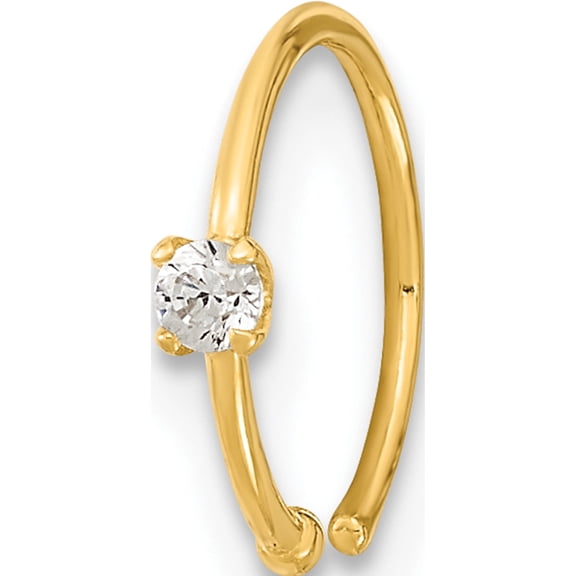 10K Yellow Gold 20 Gauge Cz Hoop Nose Ring Body Jewelry (Width 2.27) (Length 2.27) - Jbsp