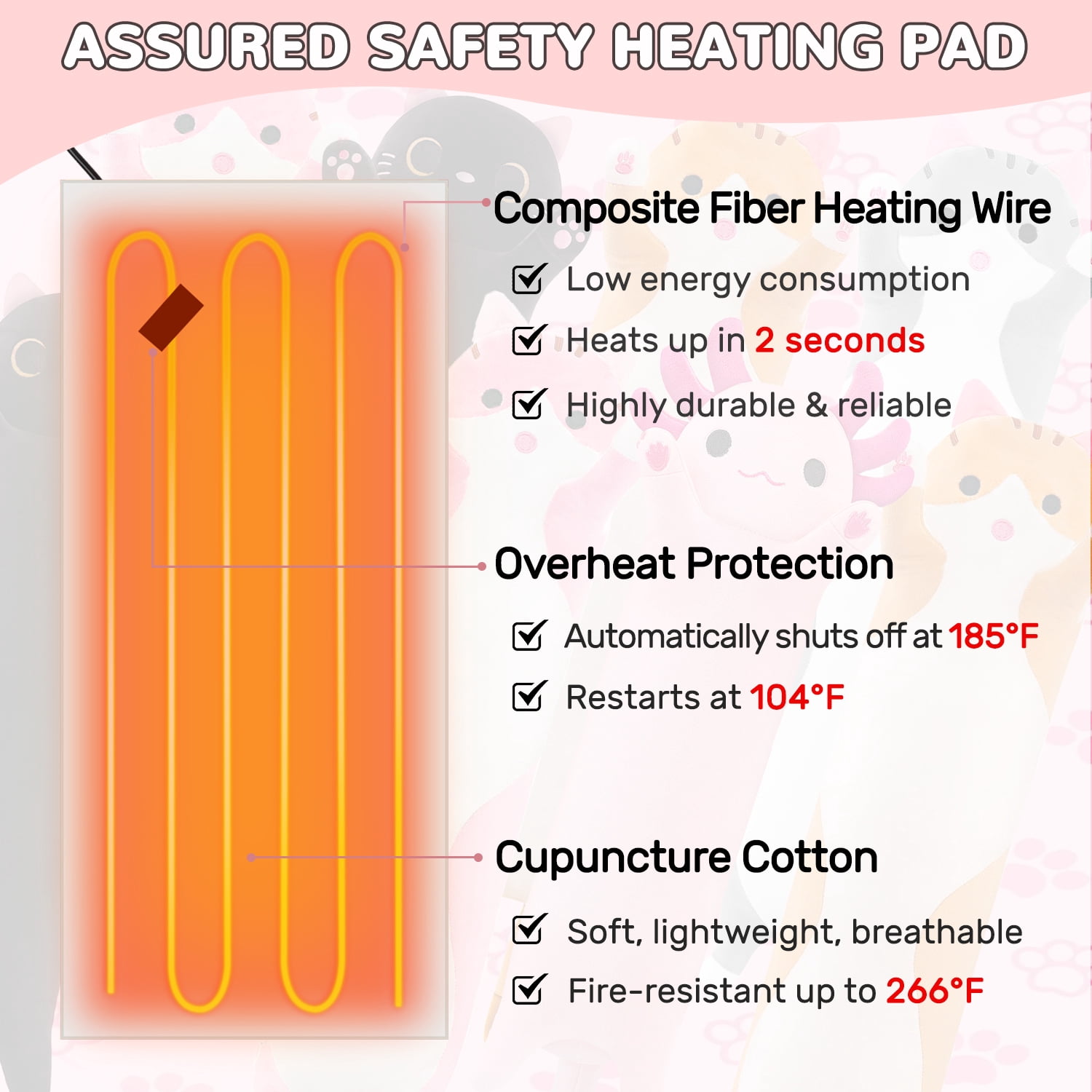 Heating Pad Cat Plush Heat Pad Stuffed Animal USB Powered,Heating Pad for Back,Neck,Abdomen, Shoulder,Knee,Arms,Legs,Birthday Gifts for Women Mother