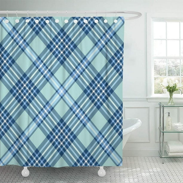 Pknmt Tartan Plaid Pattern Checd In Shades Aquamarine Green Dark Teal White Bathroom Shower Curtain 66x72 Inch Com Pknmt Tartan Plaid Pattern Checd In, Dark Teal Shower Curtain