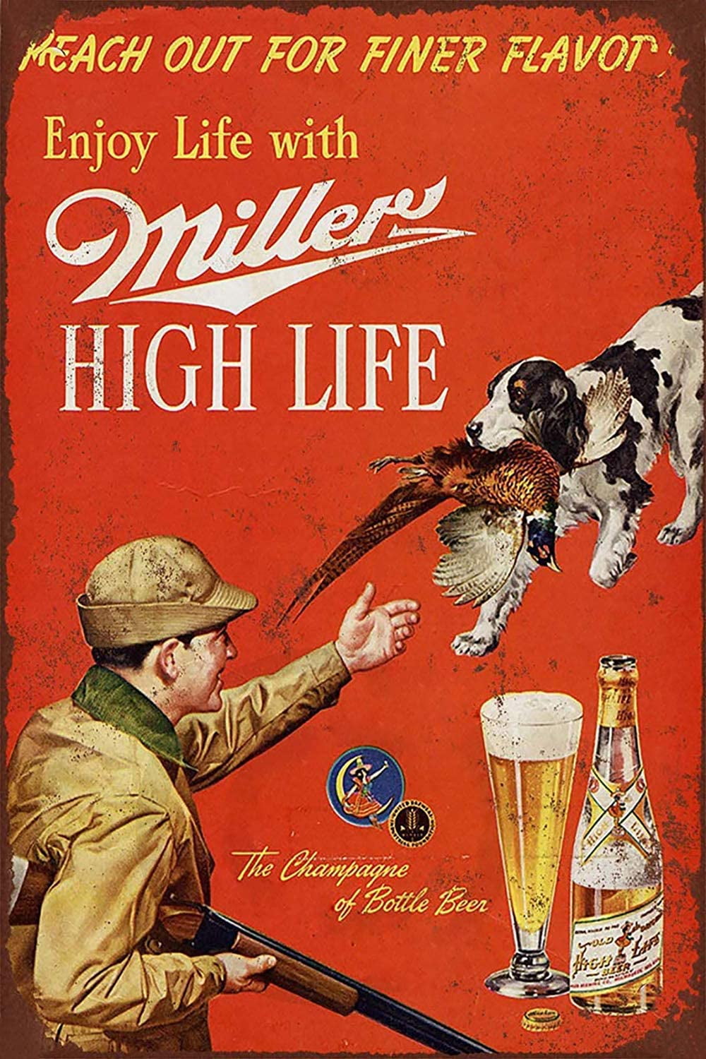 Miller High Life Beer Vtg Metal Tin Ad Sign Girl Bottle Bar Pub Man Cave Room 
