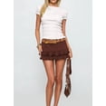 thumbnail image 6 of Womens Y2K Smocked Shirt Shirred Short Sleeve Crewneck Crop Top Ruffle Hem Going Out Tee Top White S, 6 of 8