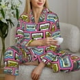 thumbnail image 6 of Pajama Sets for Women 2 Pcs, Retro Cassette Button Down Long Sleeve Sleepwear Lounge PJ Sets, 6 of 6