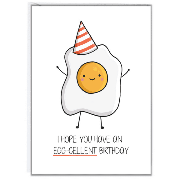 Cute Egg Character Birthday Card – "Egg-cellent Birthday" Design – Envelope Included, Blank Inside – Perfect for Friends and Family Celebrations