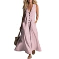 thumbnail image 4 of Qzwdhjm Women's Linen Dress Sleeveless V Neck Maxi Dresses Striped Aline Casual Summer Dress for Beach Party with Pockets, 4 of 7