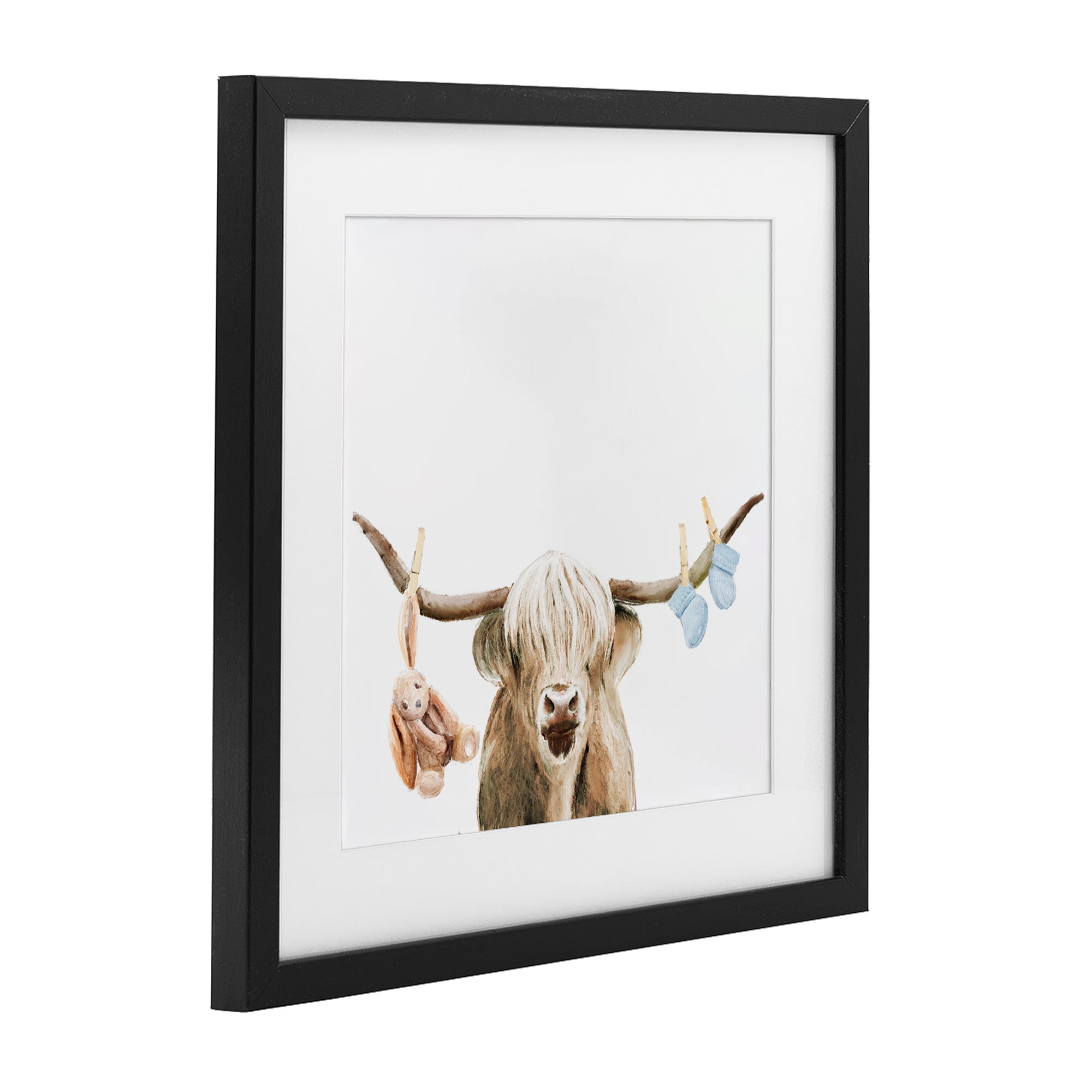 Highland Cow Baby Boy Black Framed Print Under Glass, design by Ali Lynne