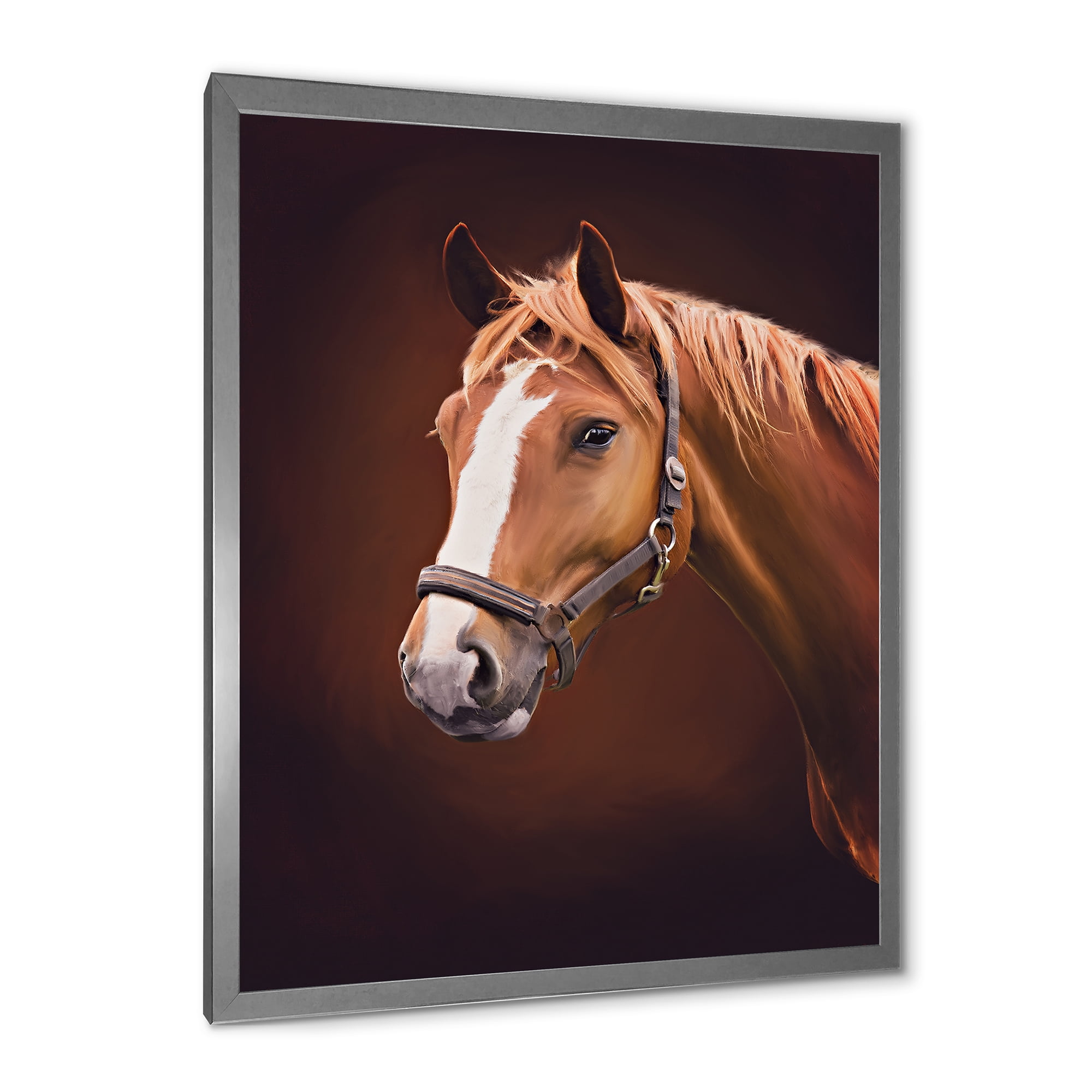 Designart 'Close Up Portrait Of Brown Horse With White Nose II' Farmhouse Framed Art Print