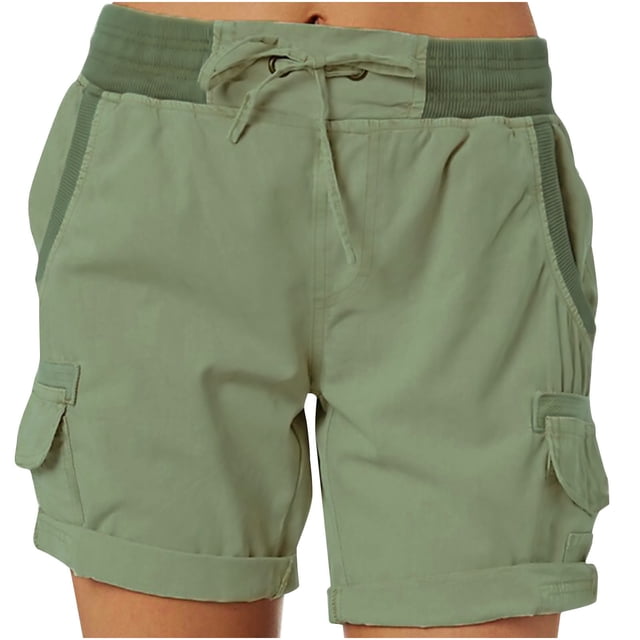 Pantalones Cortos Para Mujer Cargo Shorts Moda Casual Color Sólido Cintura Alta A-Line Pantalones Casuales de Pierna Ancha Sueltos Odeerbi ODB158223