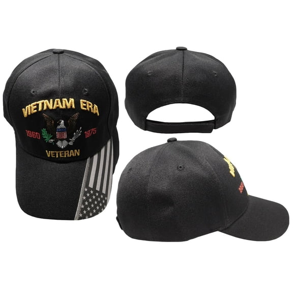 Vietnam Era 1960-1975 Veteran Black With USA Flag On Bill Embroidered Cap Hat