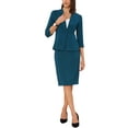 thumbnail image 2 of INSPIRE CHIC Women's 2 Piece Suit Set Collarless 3/4 Sleeve Blazer High Waist Pencil Skirt Work Outfits Lake Blue 2XL, 2 of 5