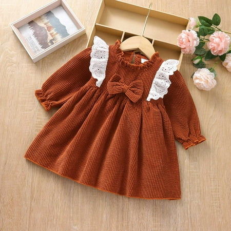 

KONBECA Toddler Girl Outfits Princess Dresses Baby Girls Long Sleeve Flying Sleeve Bow Casual Dress Cotton Dresses Orange (18-24 Months)