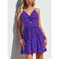 thumbnail image 5 of CUPSHE Women's Mini Dress Floral Twisted V Neck Sleeveless Short Dress Pleated Self Tie Back Mini Dress, 5 of 6