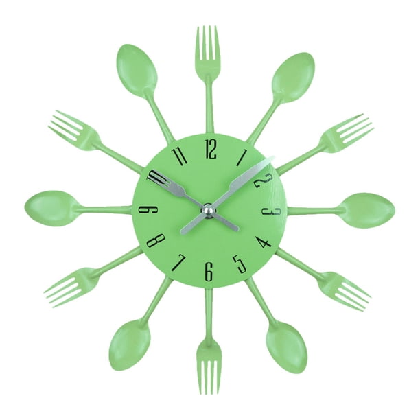 Reloj de pared creativo, de montaje en pared, moderno, silencioso, sencillo, de metal y cuarzo. verde