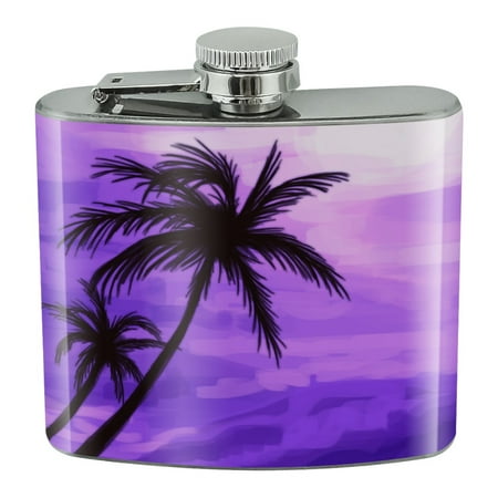 

Purple Sunset Beach Palm Tree Hawaii Paradise Stainless Steel 5oz Hip Drink Kidney Flask