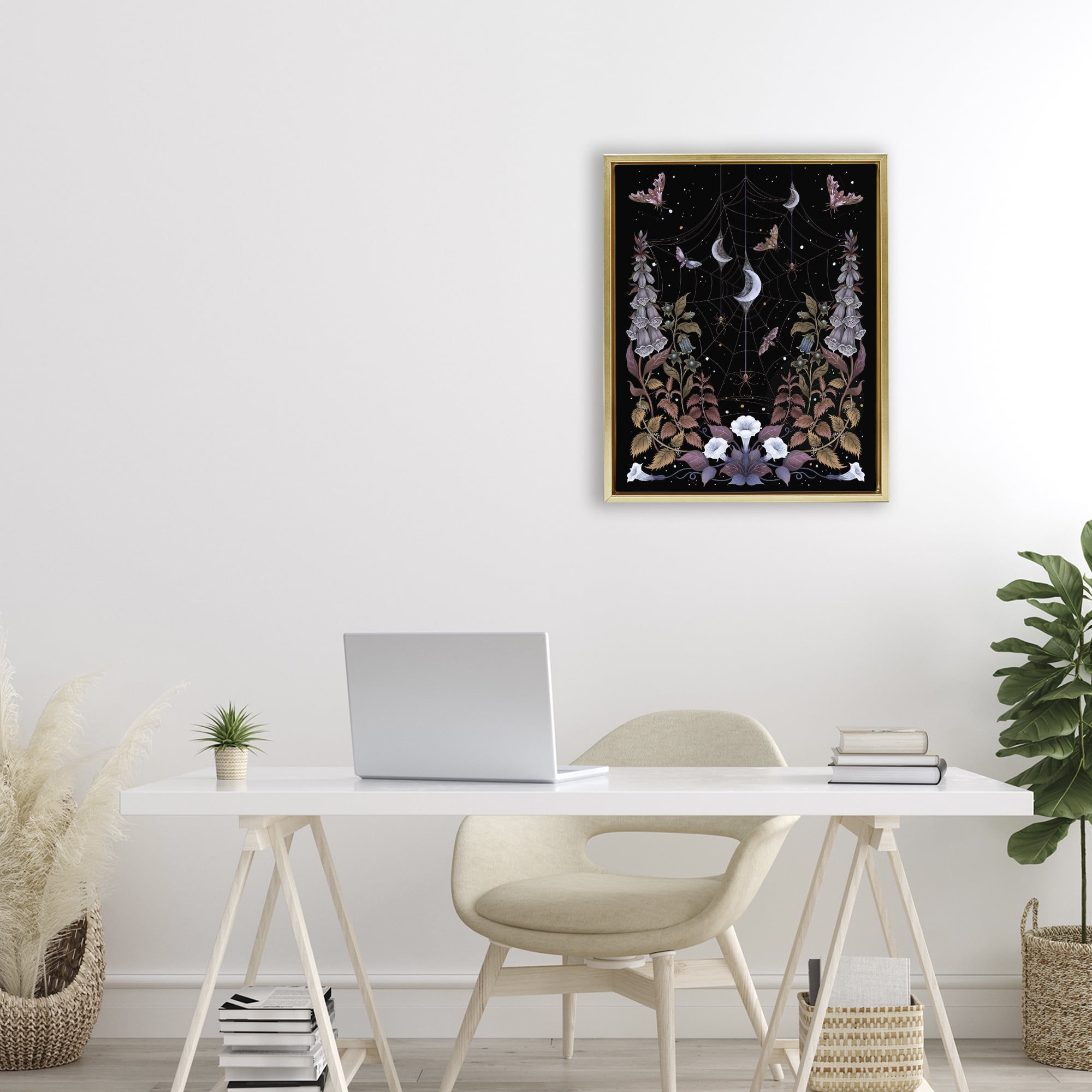 Stupell Industries Witch Garden with Spider Webs Gold Framed Floater Canvas Wall Art, design by Episodic Drawings