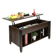 Lift Top Coffee Table with Hidden Storage Compartment & Shelf, Lift Tabletop Dining Table for Living Room, 19.2-24.6in H