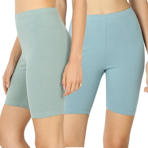 2 Packs of Womens & Plus Soft Cotton Stretch Knee Length Leggings Fitness Sport Biker Shorts