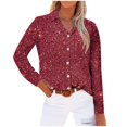 thumbnail image 4 of Womens Tops Plus Size Long Sleeved Regular Casual Series Printed Lapel Button Up Shirt Wine M, 4 of 4