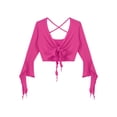 thumbnail image 6 of IEFIEL Womens V Neck 3/4 Sleeve Lace-up Crop Top Belly Dance Yoga Costume Dancewear Hot Pink One Size, 6 of 7