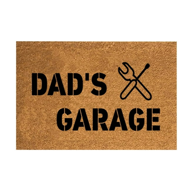 Tapis de Porte Durable en Coco Coir avec Endos Robuste, Paillassons en Coco Naturel pour Entrée, Extérieur, Cour, Décoration de la Maison, Cadeaux pour la Fête des Pères, Tapis de Sol, Paillasson pour Intérieur Extérieur « Dad's Garage » 16x24 Po