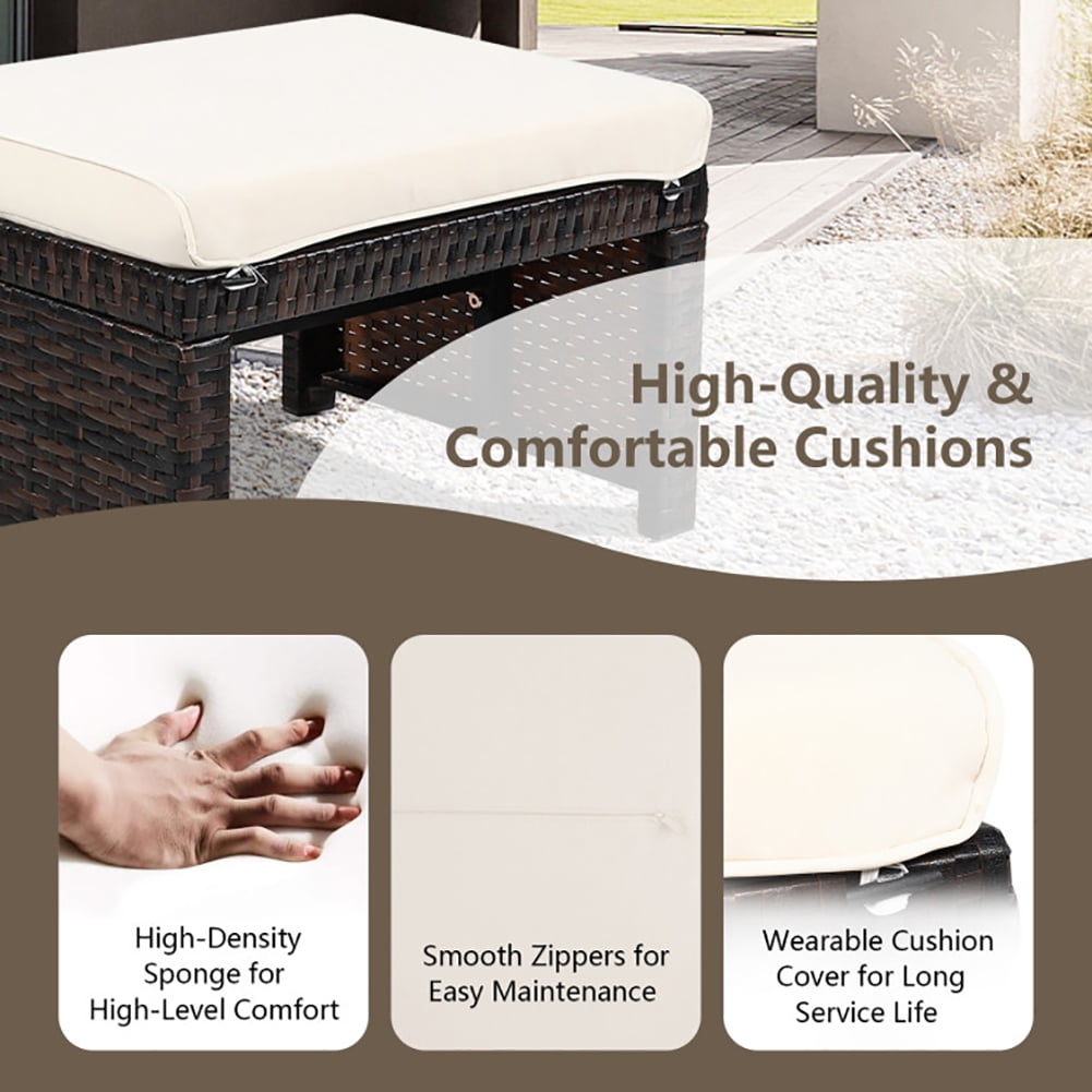 Aimee Lii 2 Pieces Patio Rattan Ottomans with Soft Cushion for Patio and Garden, Outdoor Patio Furniture Set, White