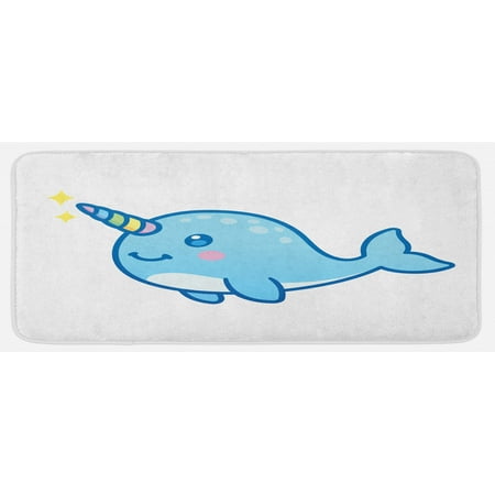 

Narwhal Kitchen Mat Cartoon Drawing Style Whale Rainbow Horn Unicorn of the Ocean Arctic Animal Plush Decorative Kitchen Mat with Non Slip Backing 47 X 19 Multicolor by Ambesonne