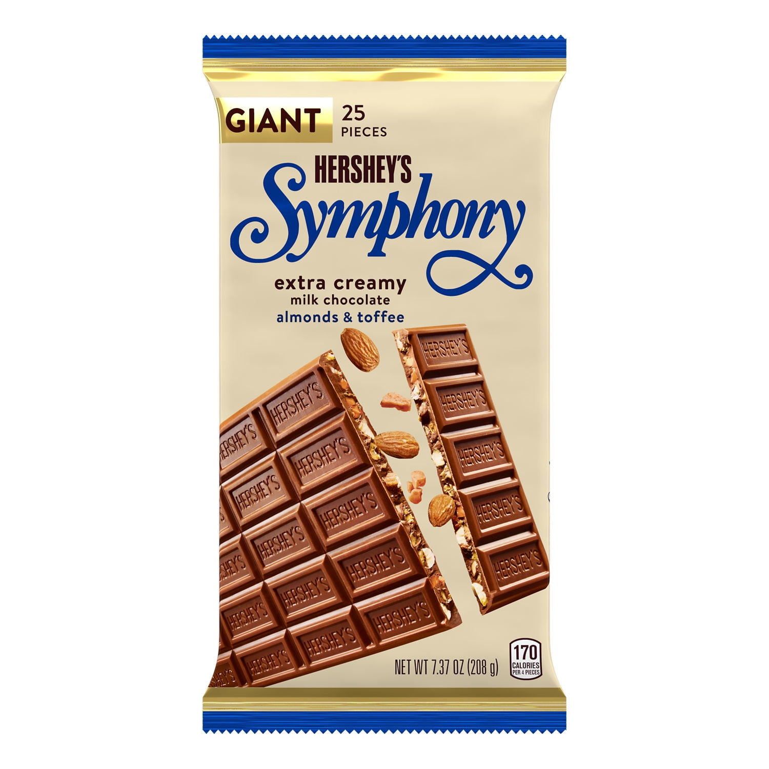 Hershey's, Symphony Extra Creamy Milk Chocolate, Almonds and Toffee Giant Candy, 7.37 oz, Bar