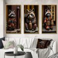 thumbnail image 1 of Designart "Happy Tanuki in Terracotta Tone I" Animals Raccoon Framed Wall Art Set Of 3 - Brown Raccoon Frame Gallery Set For Office Decor, 1 of 6