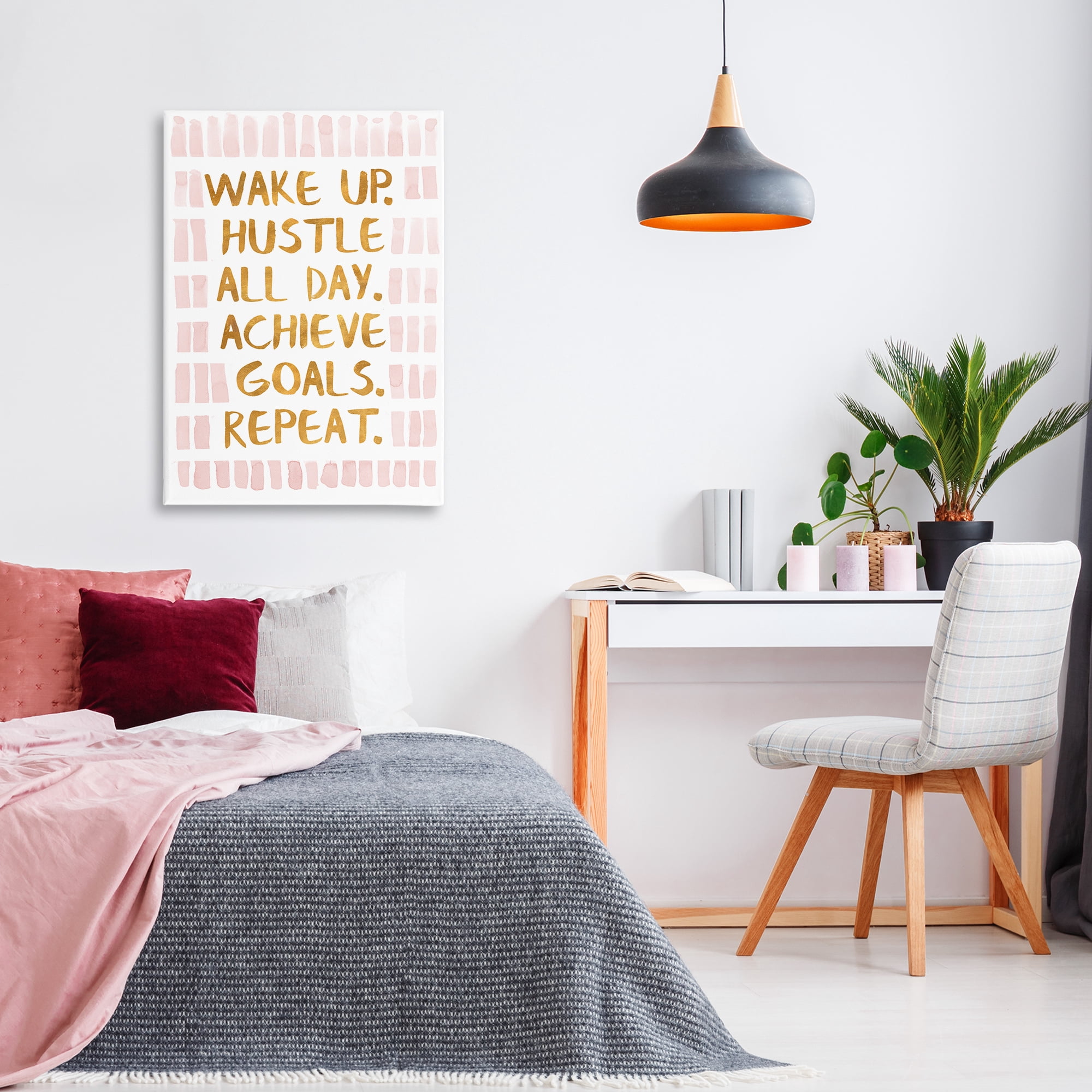 Stupell Industries Wake Up & Hustle Typography Painting Gallery Wrapped Canvas Art Print Wall Art, 24 x 36