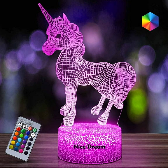 YSITIAN Unicorn Night Light for Kids, 3D Night Lamp, 16 Colors Changes with Remote Control YT02-61