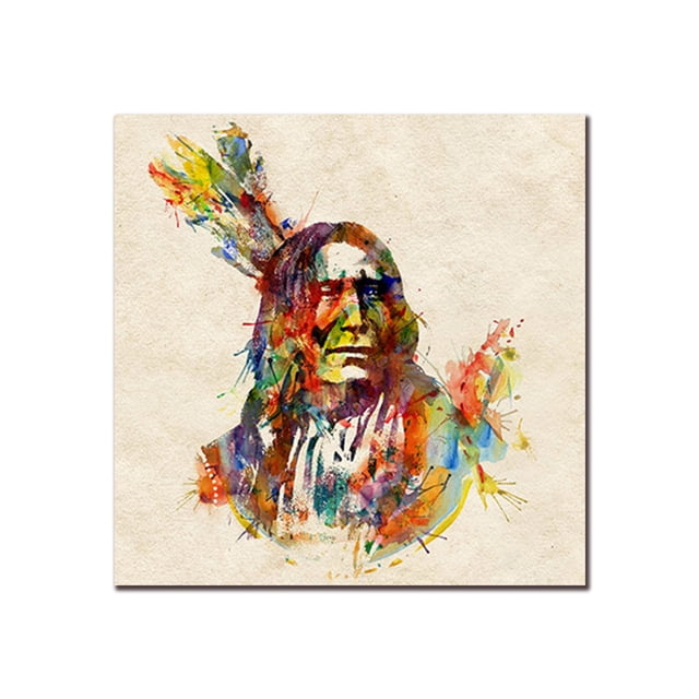 Jefe indio plumas coloridas pintura al óleo indios lienzo pared arte cartel sin marco hombre dibujo al óleo imagen Yuarrent JJ11733-01